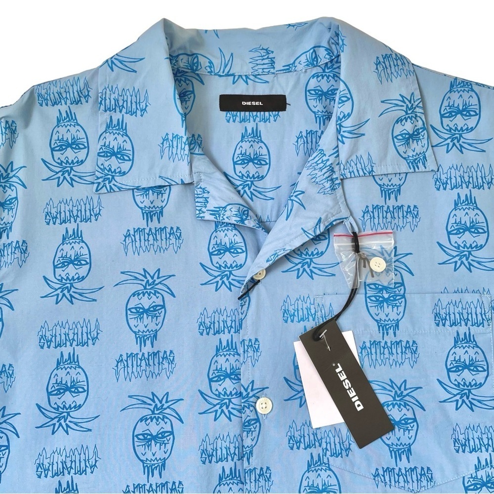 DIESEL Blue Cotton Pineapple Print Short-Sleeve Shirt, Men’s Medium - Picture 4 of 8